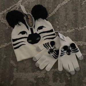 Zebra Beanie w/ matching gloves